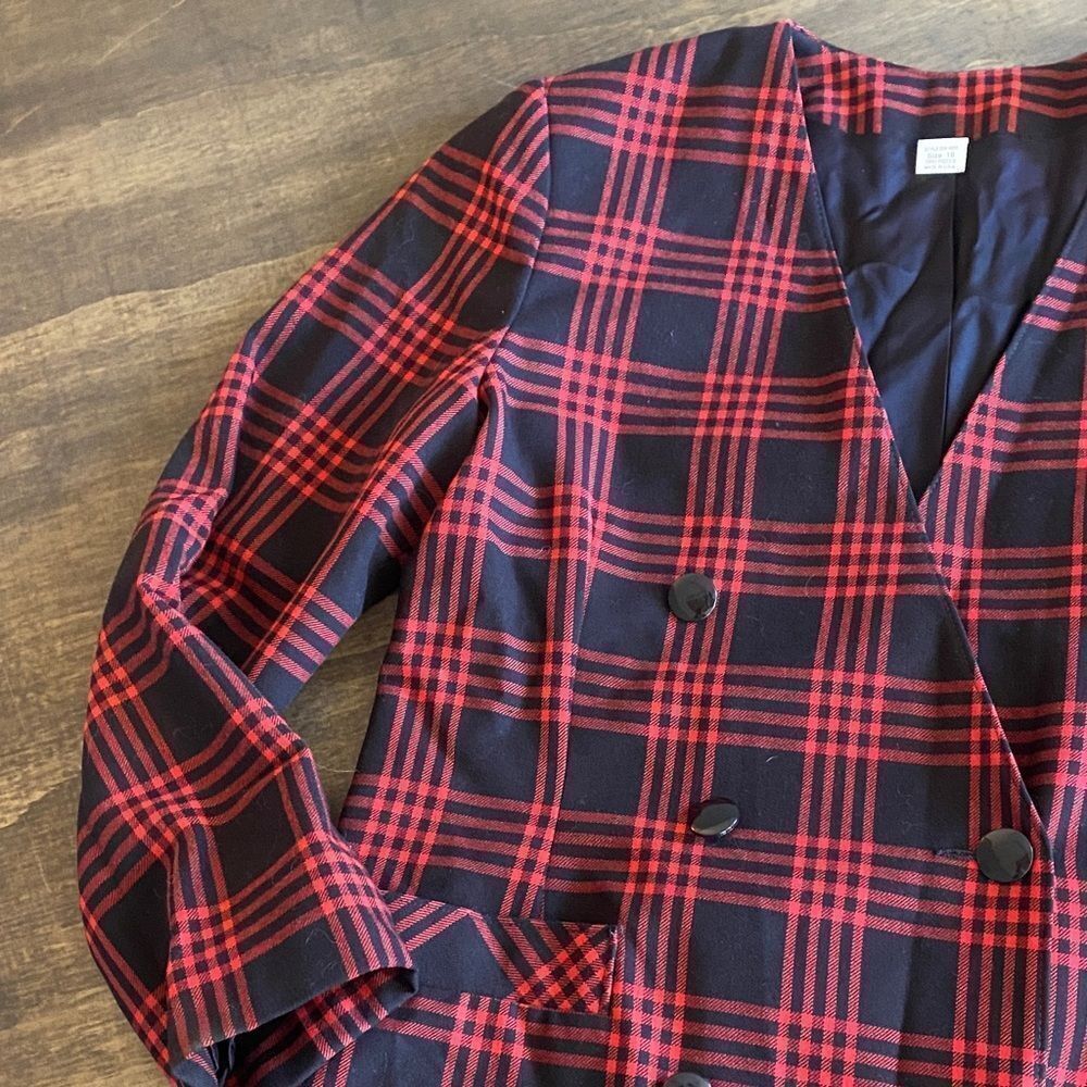Vintage Worthington Red and Black Checkered Double Button Blazer - Picture 2 of 8